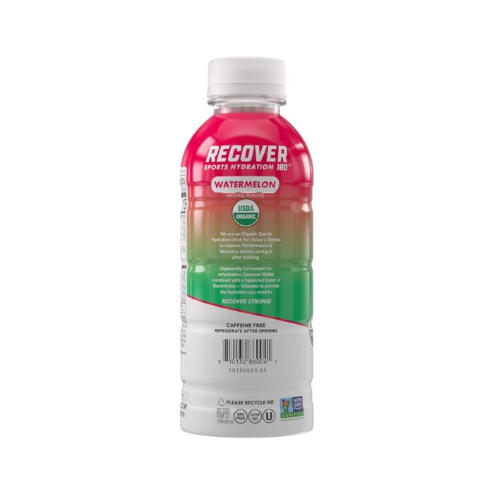RECOVER 180 Organic Sports Hydration Drink, No Sugar Added, 15 Calorie Sports Beverage, Organic Flavors With Vitamins, Potassium-Packed Electrolytes (16.9 Fl Oz (Pack of 12), Watermelon) - Image 10