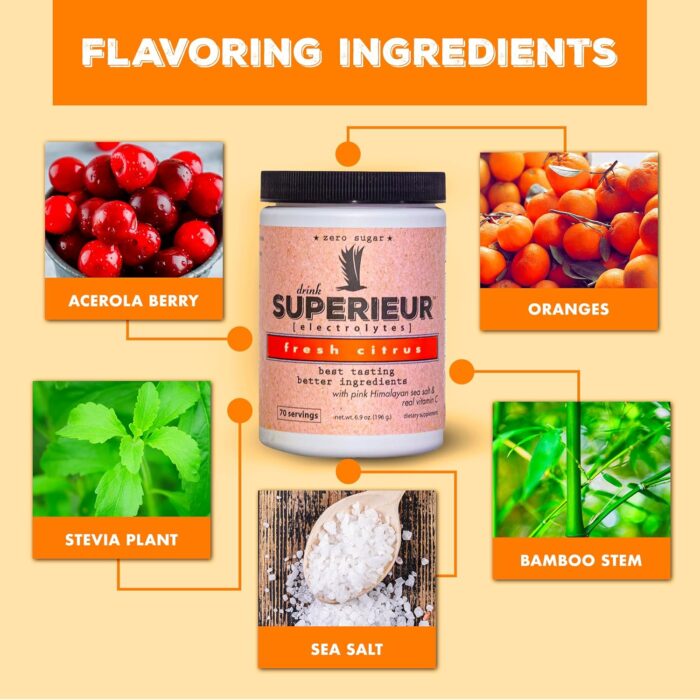 Superieur Electrolytes – Plant Based Electrolyte Supplement w/Sea Minerals for Hydration & Recovery – Keto Friendly, Non-GMO, Zero Sugar, Vegan Healthy Sports Drink Powder – Citrus (70 Servings) - Image 4