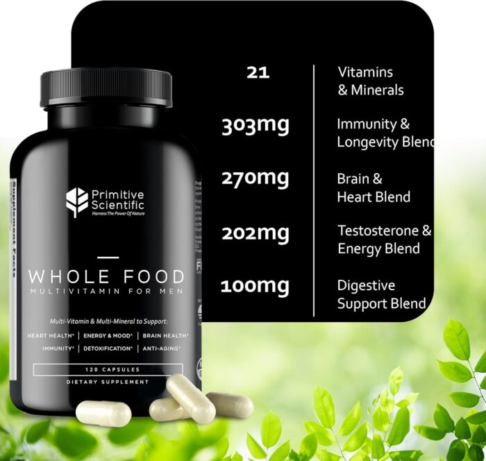 Whole Food Natural One-a-Day Multivitamin and Mineral Capsules for Men - All-Day Energy, Inner Zen, and Stronger You (120 Capsules) - Image 4