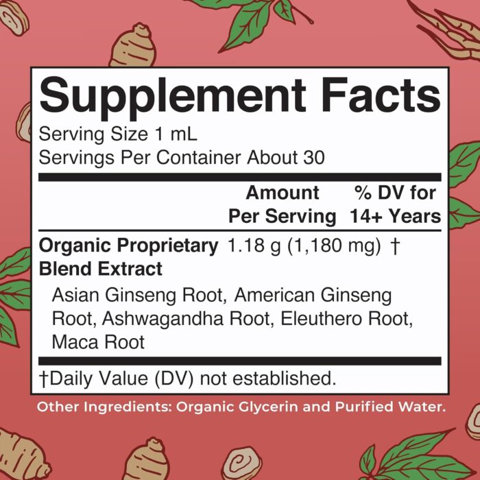 MaryRuth Organics Herbal Supplement for Brain Function | Boost Energy | Memory | Vitality USDA | Ginseng with Ashwagandha | Eleuthero and Maca Root Extract | 1 Fl Oz - Image 3
