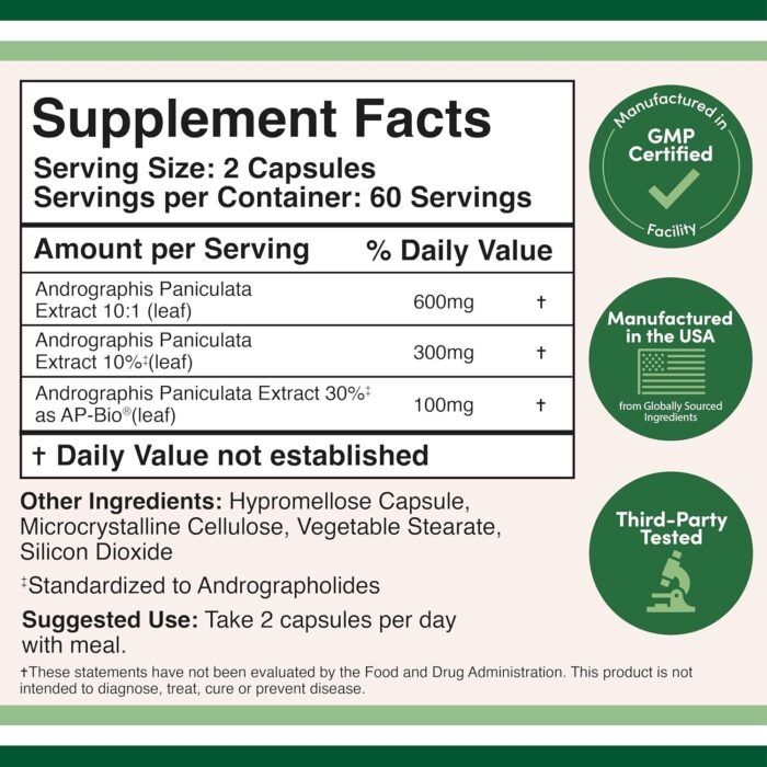 Andrographis Capsules Max Andrographides - 1,000mg Serving Size (120 Capsules) with AP-Bio (Patented Andrographis Paniculata Extract) - Clinically Studied for Immune System Health by Double Wood - Image 3
