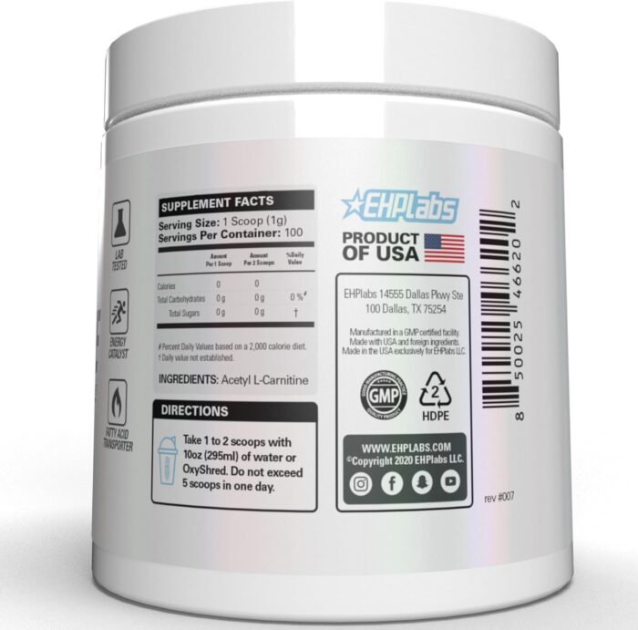 EHP Labs Acetyl L Carnitine Powder - Supports Natural Energy Production, Assists in Healthy Brain Function, Supports Heart Health, Vegan, Gluten Free, Non GMO - 100 Servings - Image 9