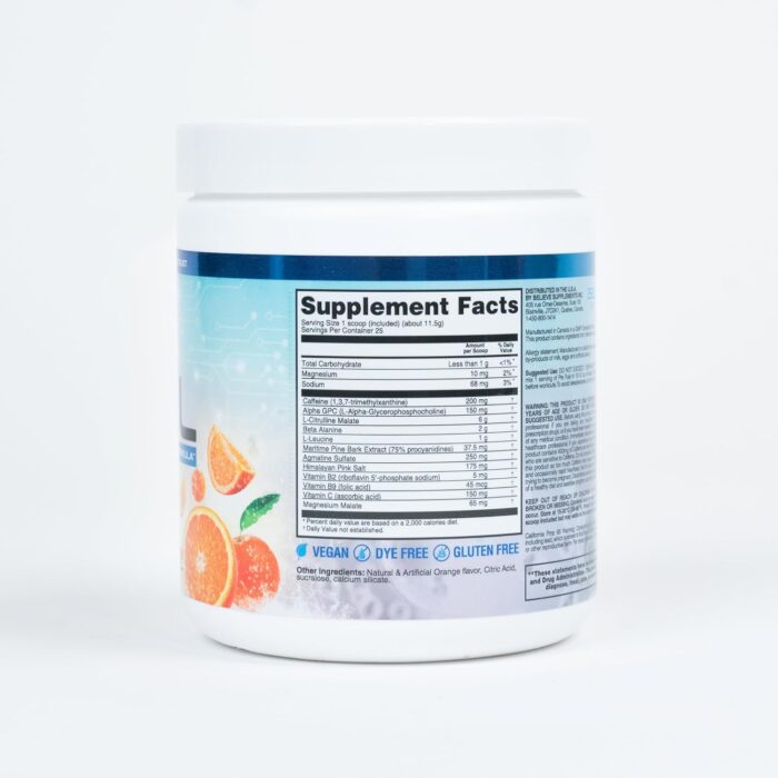 Believe PRE Fuel - Laser Focus, Muscle Fullness & Endurance | The Ultimate All-in-One Pre-Workout | Boost Performance & Crush Workouts | Complete All-in-one Pre-Workout (290g, Tropical Orange) - Image 5