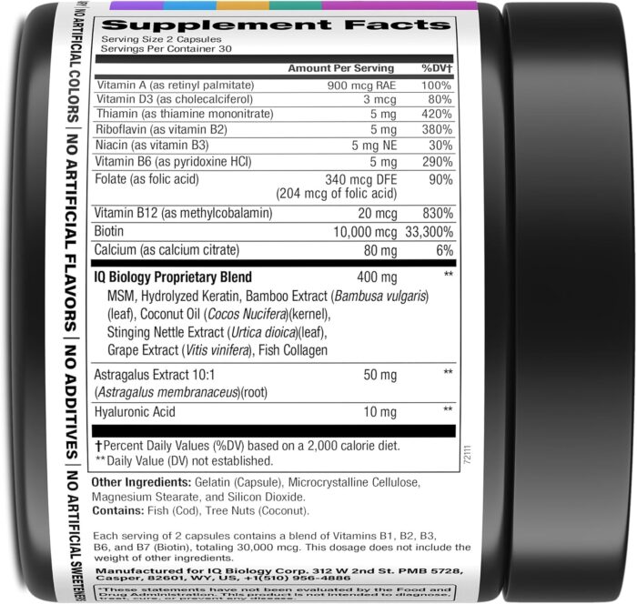 Biotin 10,000 mcg Supplement for Hair Growth with Collagen & Keratin for Hair Loss & Thinning Hair - Hair Skin and Nails Vitamins for Women & Men - Healthy Regrowth, Skin Glow & Nail Repair - 60 Caps - Image 3