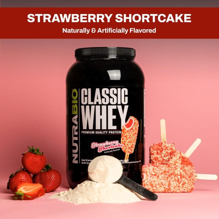 NutraBio Classic Whey Protein Powder Supplement - 25g of Protein Per Scoop - Full-Spectrum Amino Acid Profile with No Fillers, Artificial Colors, or Preservatives - Strawberry Shortcake, 2 Pounds - Image 9