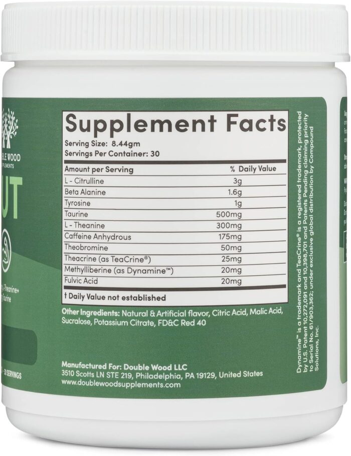 Pre Workout Powder for Men & Women (30 Servings of Caffeine, Beta Alanine, L-Citrulline, Dynamine, L-Theanine, Taurine, Theacrine, & More) Preworkout Powder with Scoop by Double Wood (Fruit Punch) - Image 4