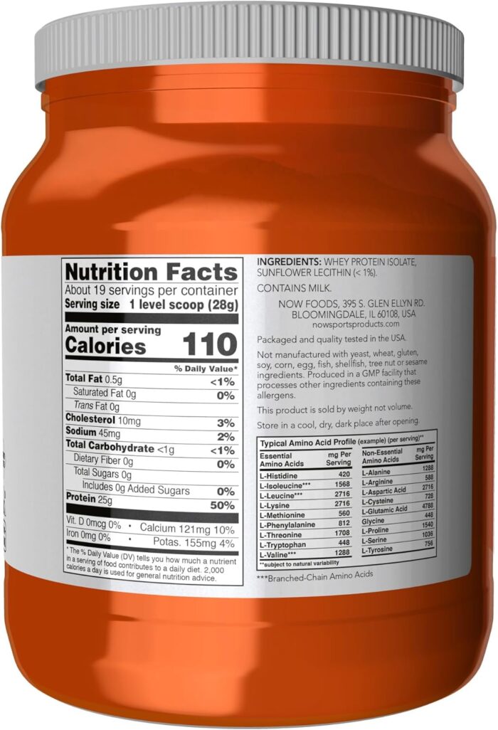NOW Foods Sports Nutrition, Whey Protein Isolate, 25 g With BCAAs, Unflavored Powder, 1.2-Pound - Image 3