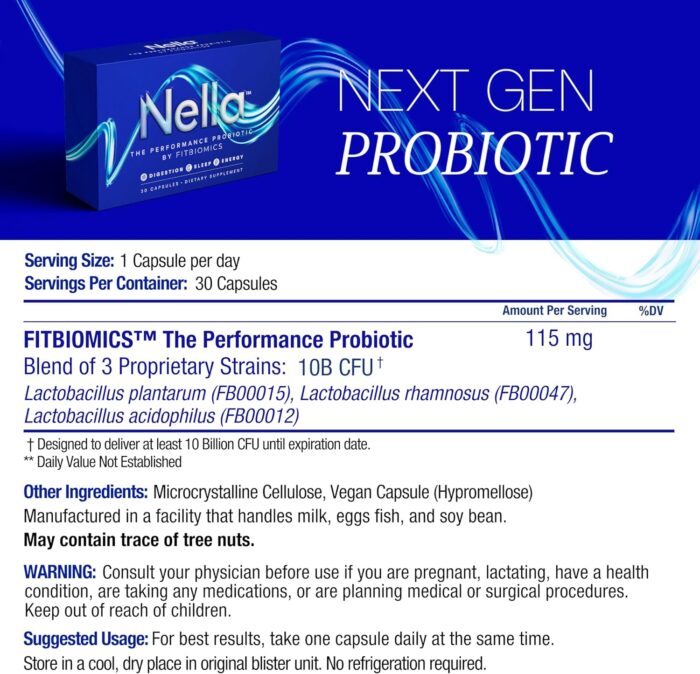 Nella Gut Health Supplements for Women & Men (30 Capsules), Energy Boosting Probiotics for Digestive Health, 3 Strains, Daily Probiotic Pills, Supports Workout & Recovery - Image 3