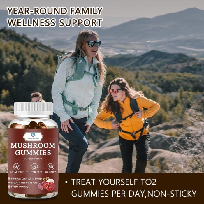 Organic Mushroom Gummies with Mane Mushroom, Reishi, Cordyceps, Lion's Mane Mushroom Gummies for Adults Brain Booster, Immune Support, Energy-60 Units - Image 7