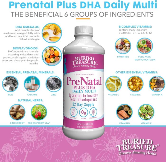 Buried Treasure Prenatal Plus DHA Complete, 16 oz, Natural DHA Omega3 Iron - Image 3