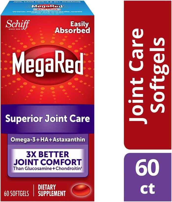MegaRed 353mg Omega-3 Krill Oil Joint Care Supplement with EPA/DHA Fatty Acids, Antioxidants, Hyaluronic Acid, No Fishy Burp Aftertaste as with Fish Oil, 60 Count Softgels - Image 3