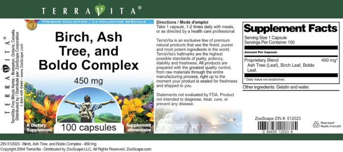 Birch, Ash Tree, and Boldo Complex - 450 mg (100 Capsules, ZIN: 512023) - Image 4