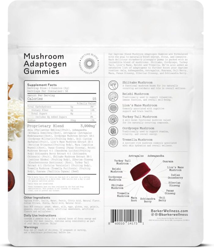Mushroom Gummies - Lion’s Mane, Cordyceps, Reishi, Shitake Adaptogen Mushroom Supplement to Support Immune System De-Stress Boost Mood & Energy in Adults Natural, Sugar-Free, Vegan, Non-GMO, 60 Count - Image 3