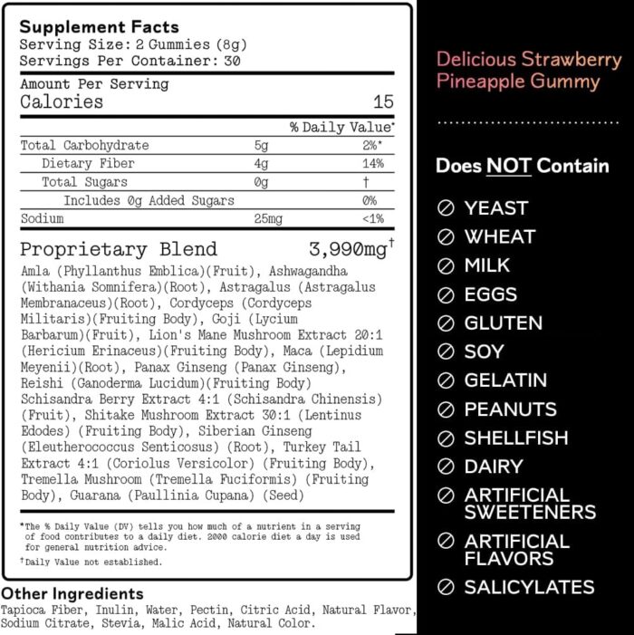 Mushroom Gummies - Lion’s Mane, Cordyceps, Reishi, Shitake Adaptogen Mushroom Supplement to Support Immune System De-Stress Boost Mood & Energy in Adults Natural, Sugar-Free, Vegan, Non-GMO, 60 Count - Image 4