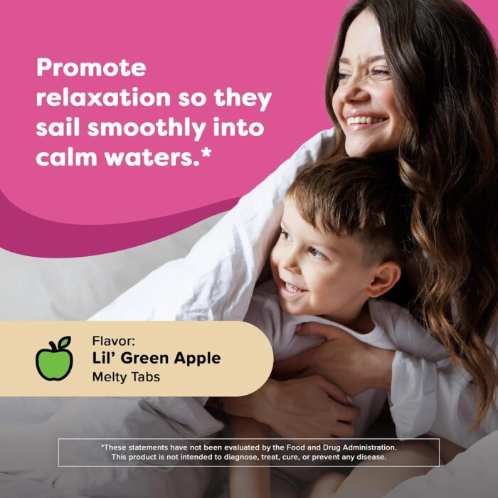 Renzo's Captain Calm, Kids Magnesium Supplement with L-theanine, Dissolvable Kids Vitamins for Relaxation and Mood Support, Sugar-Free Calming Supplement, 60 Green Apple Flavored Melty Tabs - Image 3