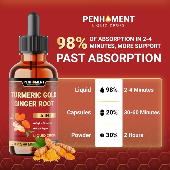 4 in 1 Liquid Turmeric Curcumin Drops Ginger Ceylon Cinnamon and Black Pepper for Joint Support - 2FL oz - 60 Servings - Image 8