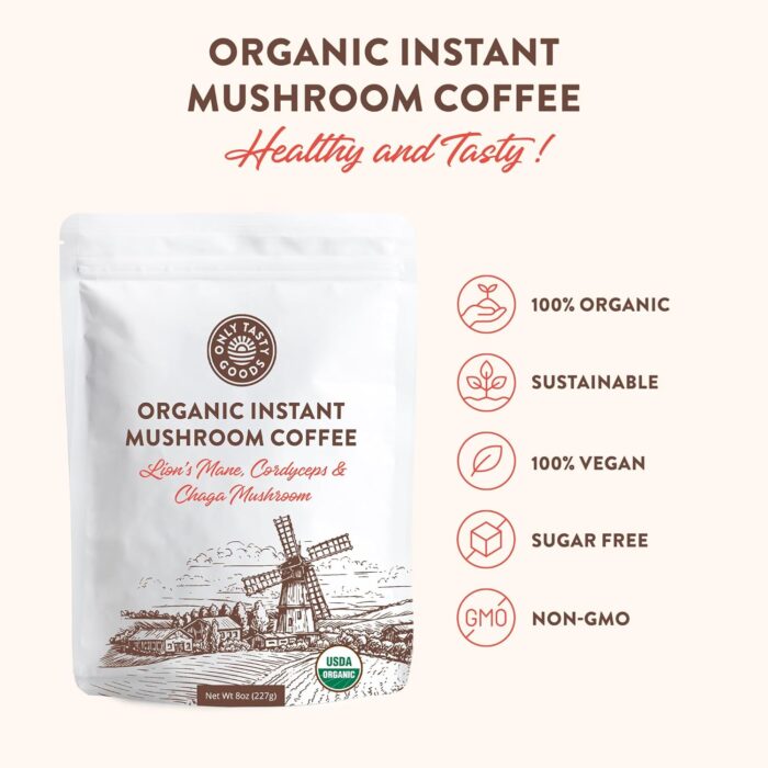 Organic Instant Mushroom Coffee - Lions Mane Cordyceps Chaga Antioxidant Adaptogen Energy Mental Focus Health Immune Support Beverage - Image 4