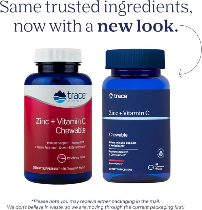Trace Minerals Zinc Plus Vitamin C - Chewable Multivitamin for Enzyme Function & Healthy Growth Support - Vitamin & Mineral Supplement for Immune Health - Raspberry, 60 Chewable Wafers (60 Servings) - Image 4