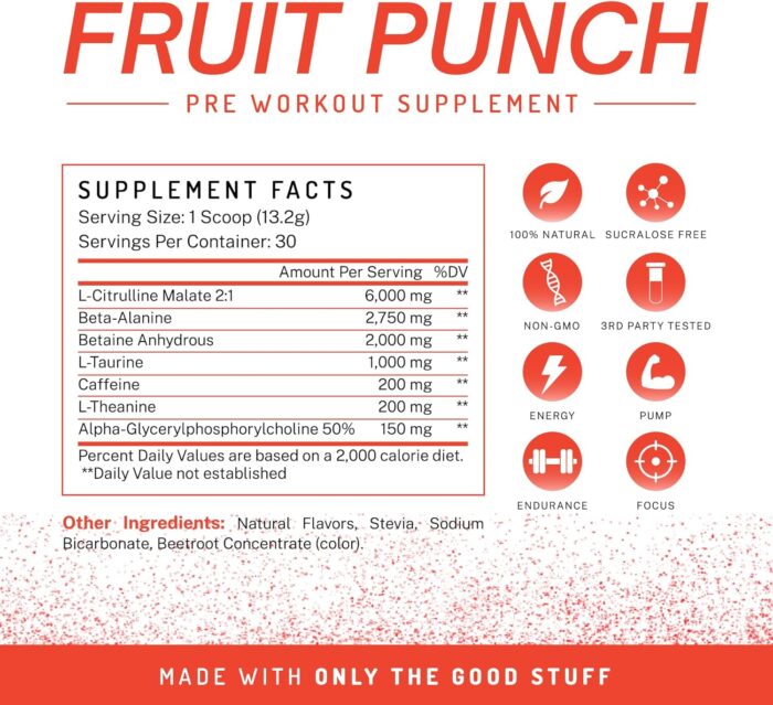 PWDRS Pre-Workout Powder, All Natural Pre Workout for Energy, Pump, Endurance & Strength, with Caffeine (Fruit Punch) - Image 6