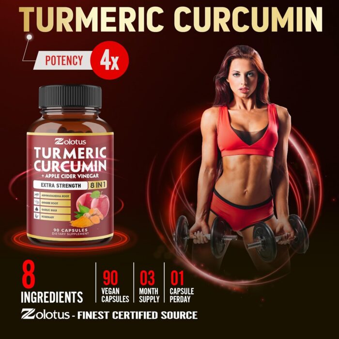 7 in 1 Turmeric Curcumin + Apple Cider Vinegar Capsules, 3 Month Supply with Ashwagandha, Ginger, Garlic Bulb, 95% Standardized Curcuminoids, Joint & Absorption Support - Image 7