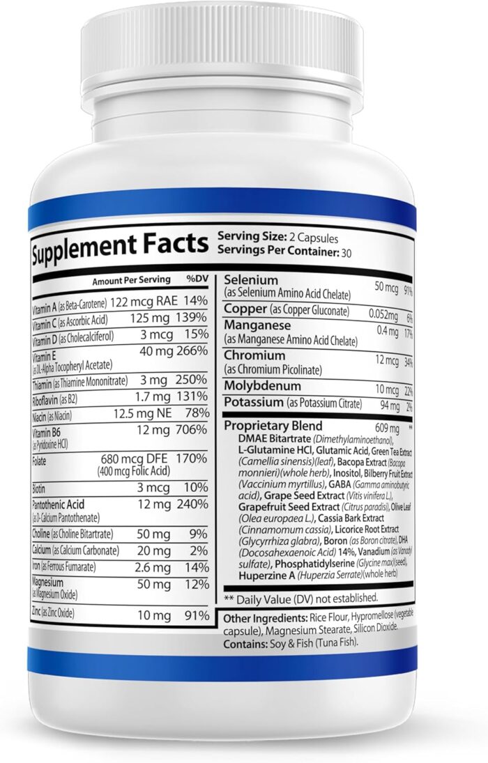 Nootropics and Cognitive Support for Brain Health Enhancer Vegan Supplement - Mental Focus Memory Supplement, Performance Blend, w/Energy and Vitamins DMAE Bacopa Phosphatidylserine Capsules - Image 3