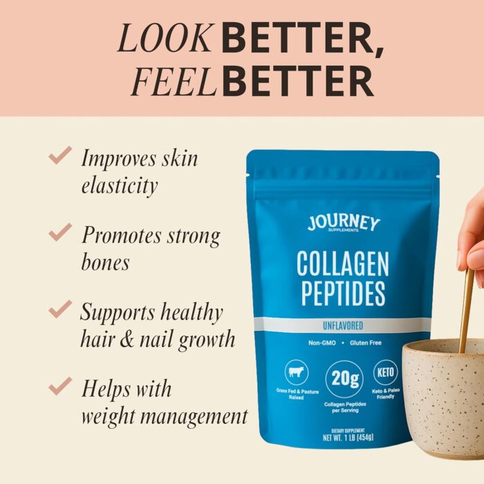 Collagen Peptides Powder, Unflavored, 1 lb – Supports Hair, Skin, Nail, Bone & Joint Health – Hydrolyzed, Grass-Fed, Gluten-Free, Keto-Friendly, Zero Sugar Protein Supplement. - Image 3