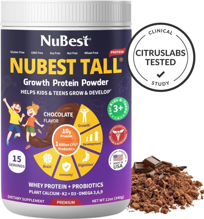 NuBest Tall Protein Powder for Kids & Teens - Whey Protein Powder - Chocolate Protein Powder Shake - Protein Drink with Probiotics, Omega 3-6-9, Vitamin D3 + K2, Calcium, Vitamin - 15 Servings - Image 3