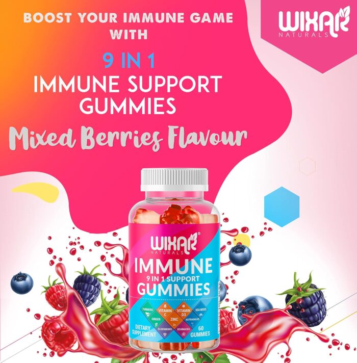 9 in 1 Immune Support Gummies with Elderberry, Vitamin C&D, Zinc, Turmeric, Ginger, Echinacea, Astragalus & Sea Moss for Immunity Supplement - 60 Gummies - Image 3