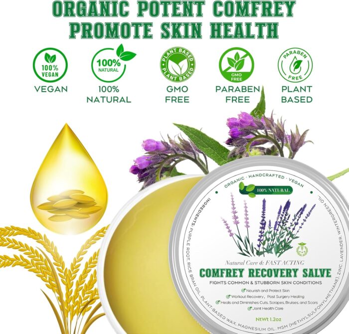 Organic Comfrey Recovery Salve 1.2 oz | Supercharged Herbal Formula with MSM & Zinc for Muscle/Joint Relief | Enhanced with Wintergreen & Magnesium Oil | Plant Salve - Image 4