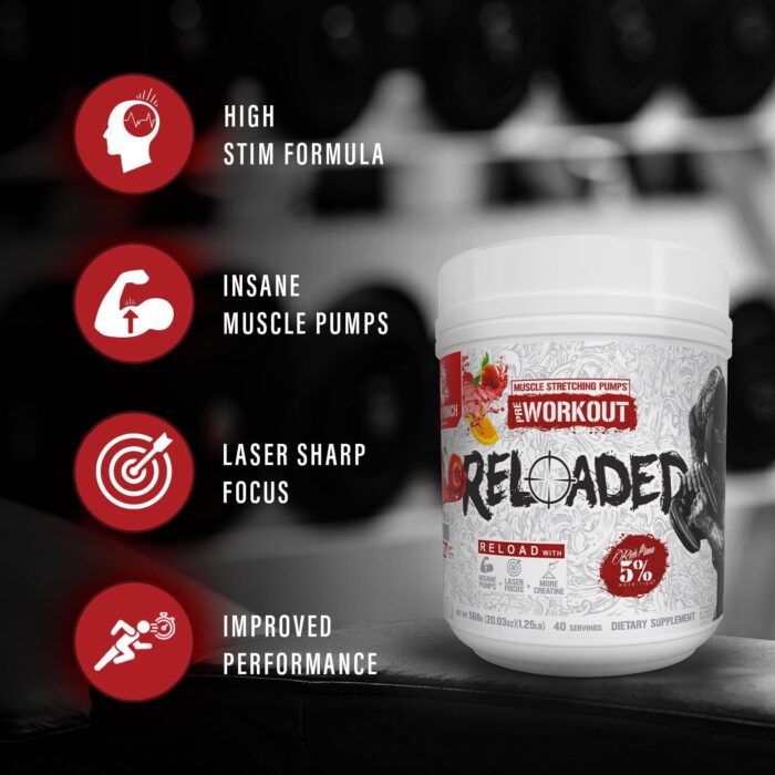5% Nutrition Rich Piana Reloaded High Stim Pre-Workout | Ultra Energy, Focus, Pumps, Power & Endurance | Citrulline, GlycerSize, Nitrosigine, Creatine, Choline, Huperzine A (Fruit Punch) - Image 3