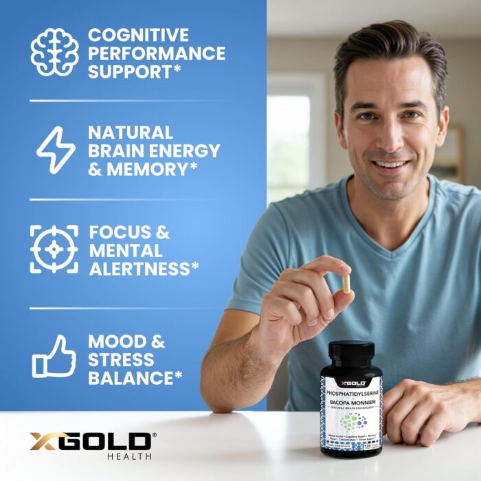 PhosphatidylSerine & Bacopa Monnieri 400 mg 2 in 1 Supplement - Natural Brain Enhancer/Nootropic for Enhanced Focus and Concentration, Memory Support, & Cognitive Function - 120 Vegetarian Capsules - Image 4