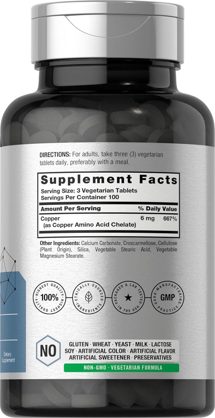 Horbäach Chelated Copper Supplement 6mg | 300 Tablets | Essential Trace Mineral | Vegetarian, Non-GMO, Gluten Free - Image 3