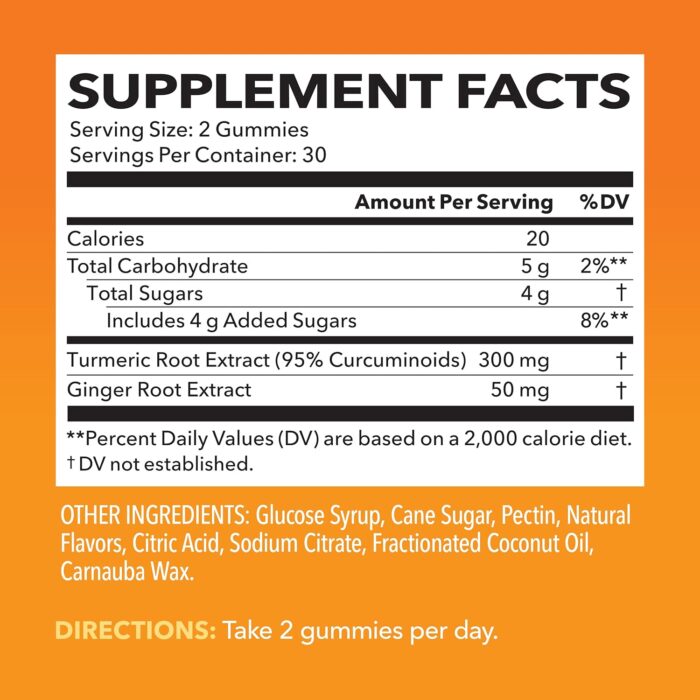 Turmeric Gummies with Ginger and 95% Curcuminoids - Digestive Health and Immune Support Supplement for Overall Wellness - 60 Count - Vegan, Non-GMO Curcumin Vitamin - Peach Flavor, 1 Month Supply - Image 3
