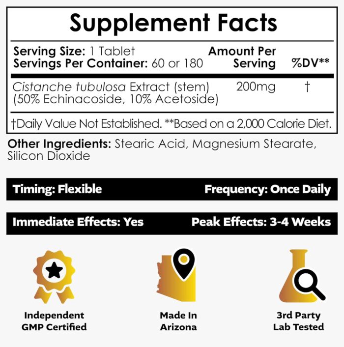 Nootropics Depot Cistanche tubulosa Tablets | 200mg | 60 Count | Minimum 50% Echinacoside + 10% Acetoside (Verbascoside) | Promotes Physical Strength and Energy | Promotes Vitality - Image 3