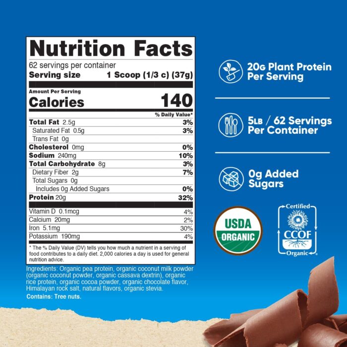 Nutricost Organic Vegan Protein Chocolate (5 LB) - Gluten-Free, GMO-Free - Image 3