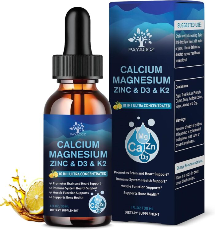 (2 Pack) 10 in 1 Magnesium Calcium Zinc Supplement with Vitamin C D3 K2, Glycinate Mag Vegan Liquid Drops Plus L-Theanine Boron Sea Moss Extract, Immune Support, Bone, Sleep & Leg Cramps, 1 Fl Oz - Image 2