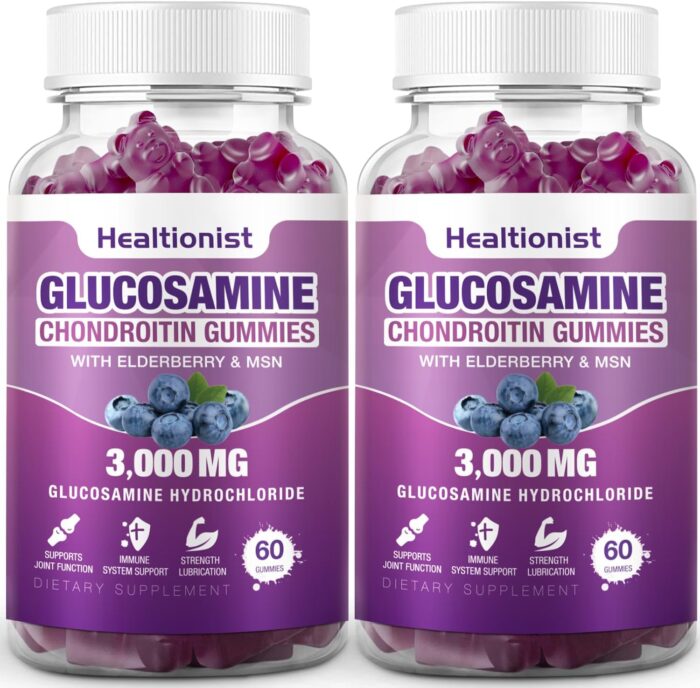 2 Packs 3000mg Glucosamine Chondroitin Gummies with MSM & Elderberry - Extra Strength Joint Health, Flexibility, Antioxidant Immune Support Supplement Gummy for Adults, Men & Women 120 Cts - Image 2