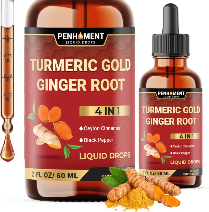 4 in 1 Liquid Turmeric Curcumin Drops Ginger Ceylon Cinnamon and Black Pepper for Joint Support - 2FL oz - 60 Servings - Image 2