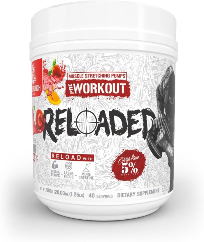 5% Nutrition Rich Piana Reloaded High Stim Pre-Workout | Ultra Energy, Focus, Pumps, Power & Endurance | Citrulline, GlycerSize, Nitrosigine, Creatine, Choline, Huperzine A (Fruit Punch) - Image 2