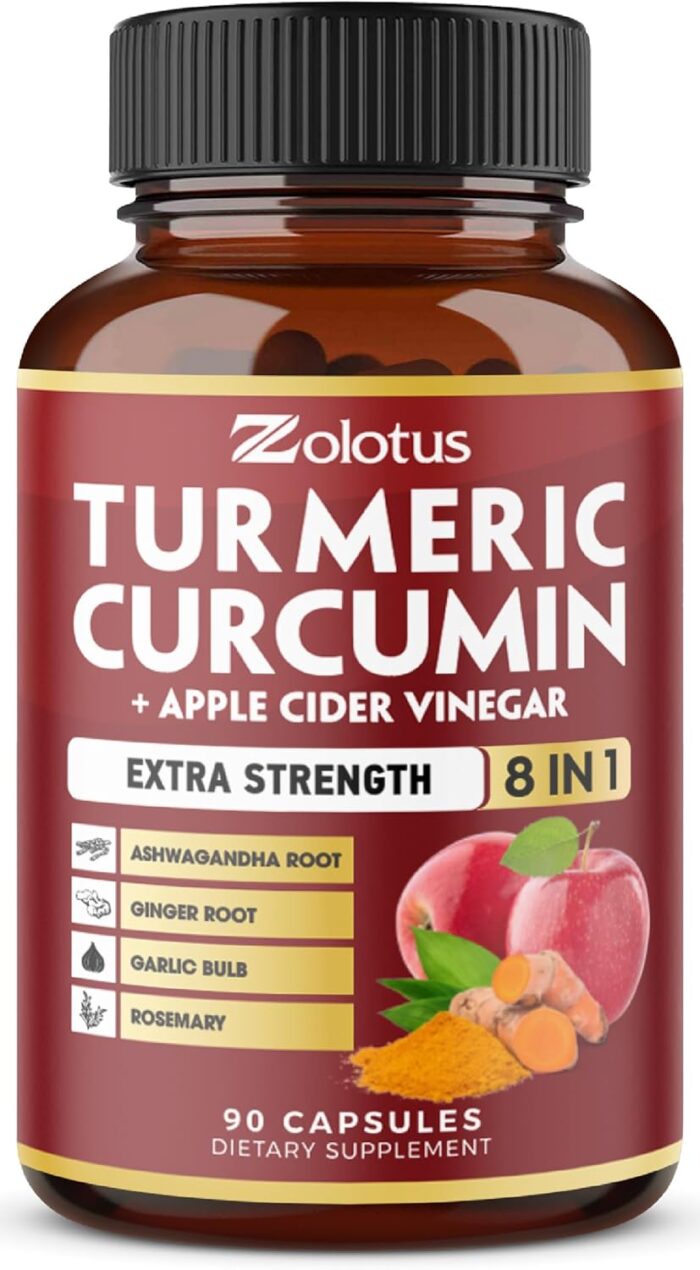 7 in 1 Turmeric Curcumin + Apple Cider Vinegar Capsules, 3 Month Supply with Ashwagandha, Ginger, Garlic Bulb, 95% Standardized Curcuminoids, Joint & Absorption Support - Image 2