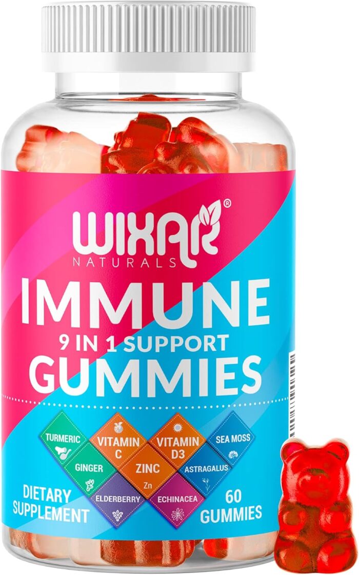 9 in 1 Immune Support Gummies with Elderberry, Vitamin C&D, Zinc, Turmeric, Ginger, Echinacea, Astragalus & Sea Moss for Immunity Supplement - 60 Gummies - Image 2