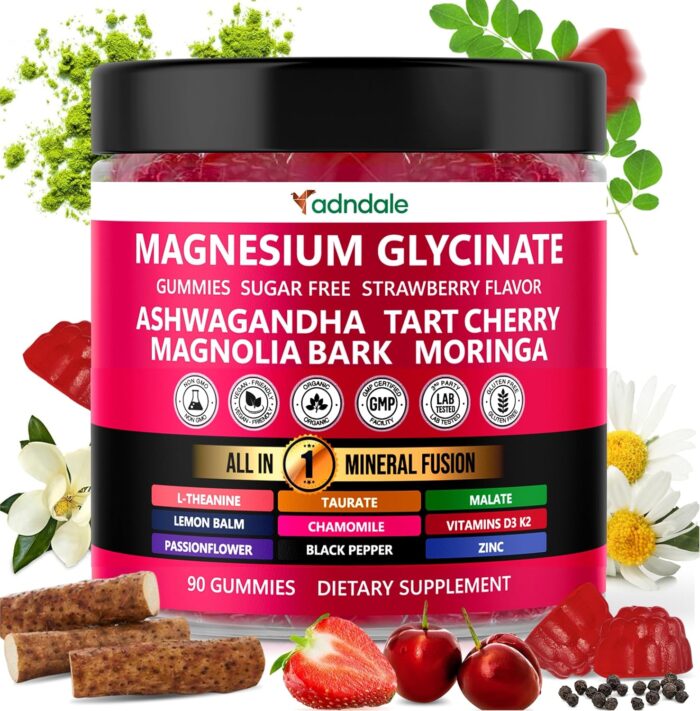90ct 15-in-1 Magnesium Glycinate Gummies 400 mg/serv- with Magnesium Malate, Ashwagandha, Tart Cherry, Magnolia Bark, Lemon Balm, Passionflower, Chamomile, L-Theanine, Zinc, Vitamin K2 & D3 - Image 2