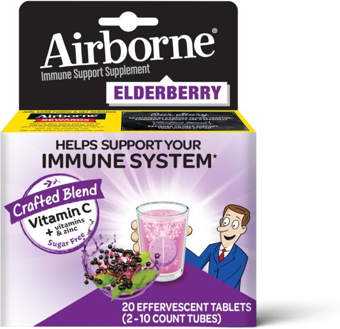 Airborne Elderberry + Zinc & Vitamin C Effervescent Tablets, Immune Support Supplement With Powerful Antioxidant Vitamins A C E, 20 Fizzy Drink Tablets, Elderberry Flavor - Image 2