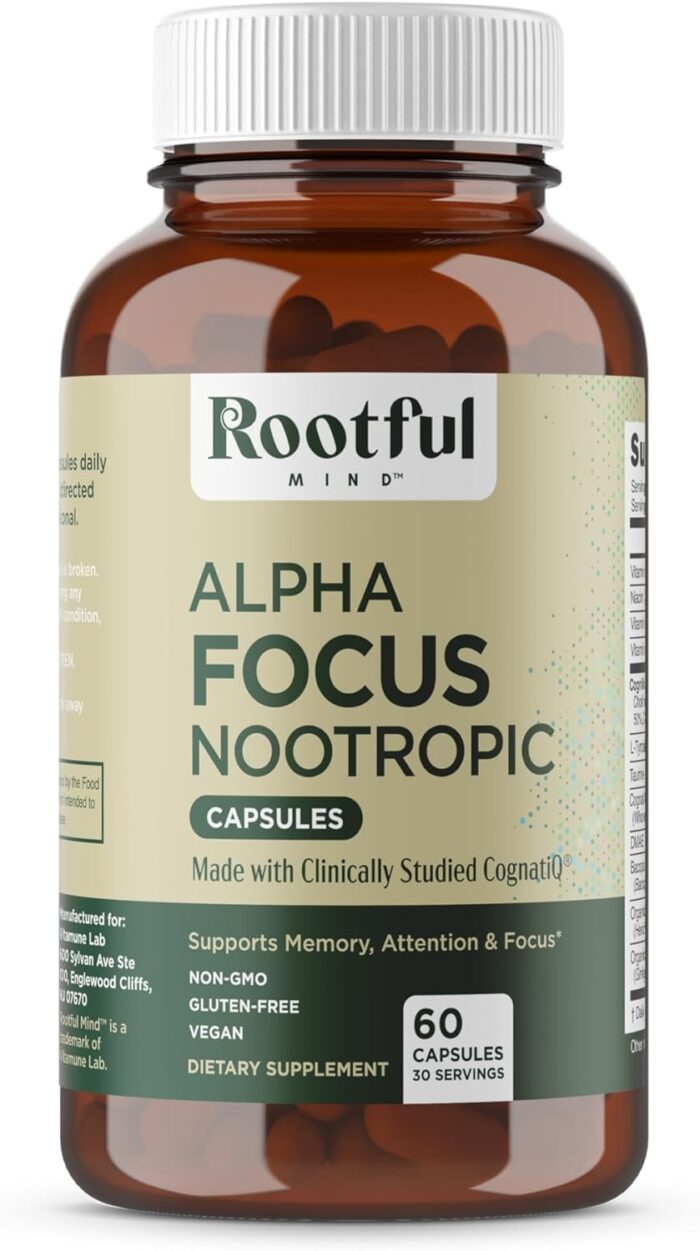 Alpha Focus Nootropic - Memory and Focus Brain Booster Supplement with Choline, Citicoline, GPC, L-Tyrosine, Bacopa Monnieri, DMAE, Gingko Biloba, Lion's Mane, Niacinamide - 60 Capsules - Image 2