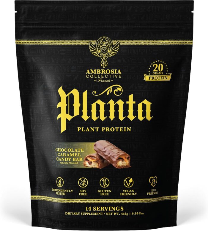 Ambrosia Planta - Premium Organic Plant-Based Protein | Vegan & Keto Friendly | Gourmet Flavors with No Bloating or Stomach Upset | Gluten & Soy Free | No Added Sugar | 14 Servings | (Candy Bar) - Image 2
