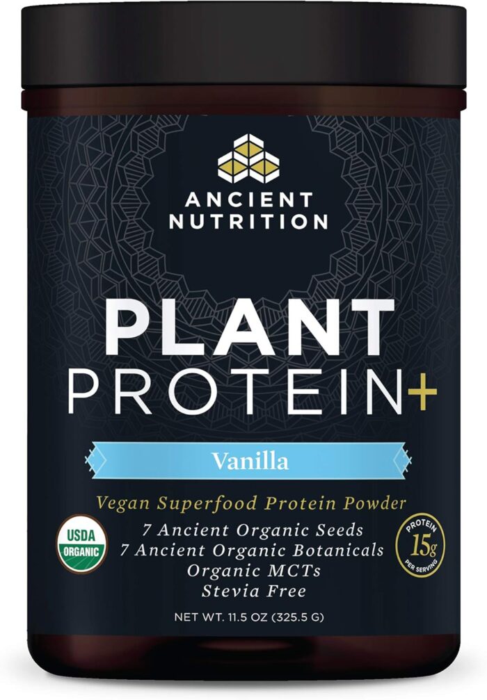 Ancient Nutrition Organic Plant Protein +, Vegan Plant Based Protein Powder, Vanilla, Formulated by Dr. Josh Axe, Dairy-Free, Gluten-Free, Non-GMO, No Sugar Added, Paleo Friendly Supplement 11.5 oz - Image 2