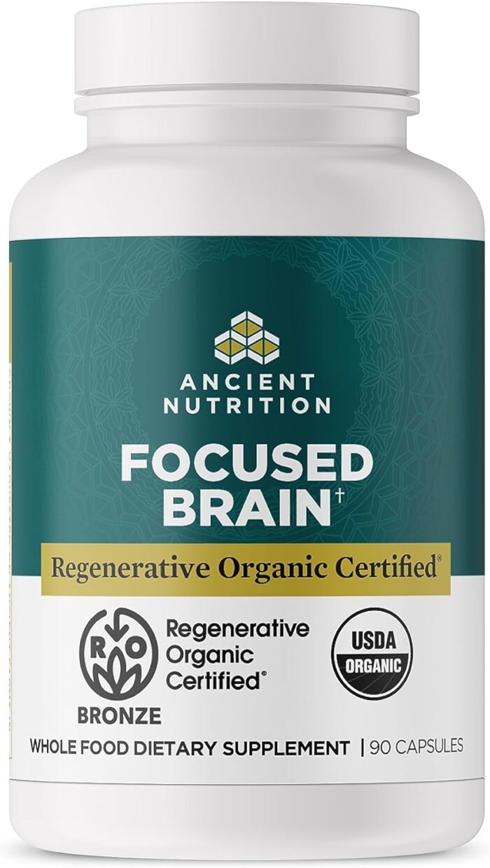 Ancient Nutrition Regenerative Organic Certified Focused Brain Capsules, Made with Ginkgo Leaf, Lion's Mane to Help Reduce Stress, Gluten Free, Paleo and Keto Friendly, 90 Count - Image 2