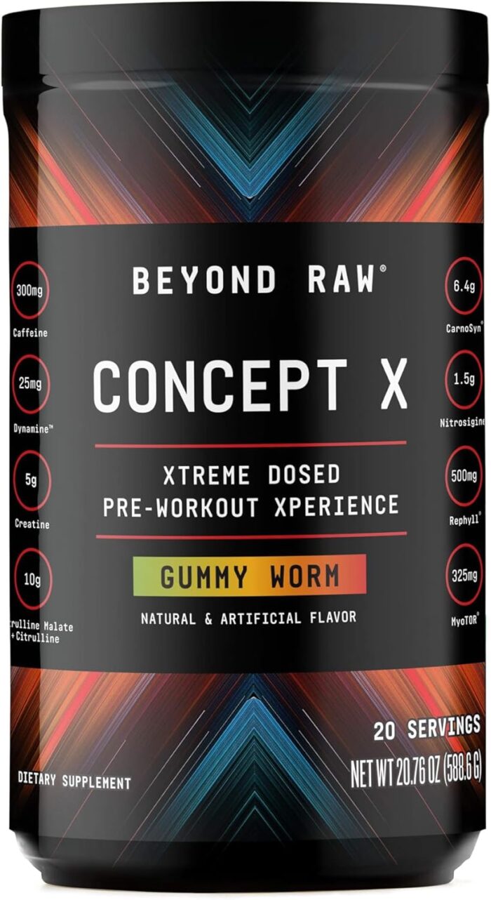 BEYOND RAW Concept X, Clinically Dosed Pre-Workout Powder, Contains Caffeine, L-Citrulline, Creatine, and Beta-Alanine, Gummy Worm Flavor, 20 Servings - Image 2