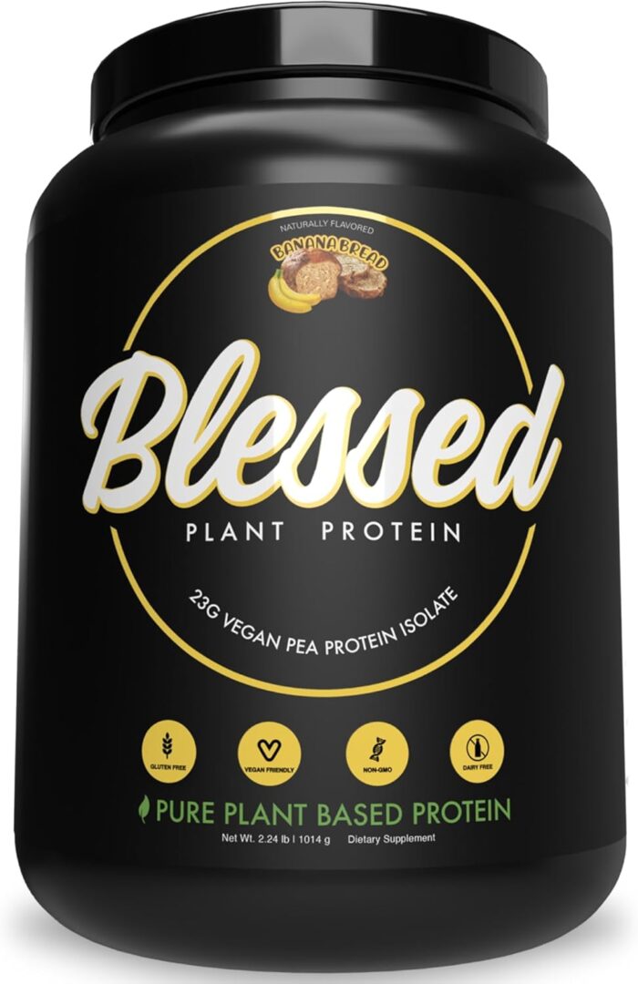 BLESSED Vegan Protein Powder - Plant Based Meal Replacement Protein Shake, 23g of Pea Protein Powder, Dairy Free, Gluten Free, Soy Free, No Sugar Added, 30 Servings (Banana Bread) - Image 2