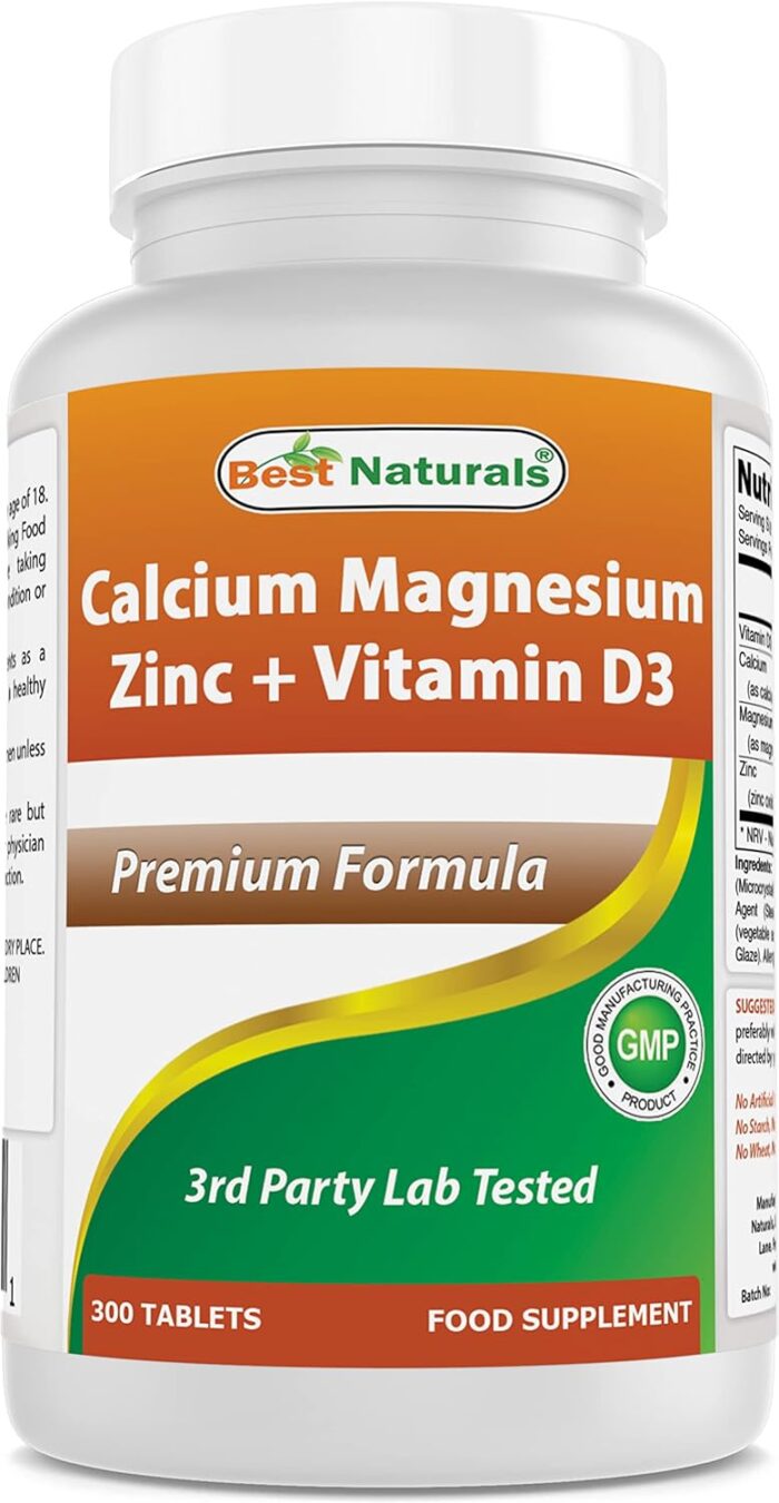 Best Naturals Calcium Magnesium Zinc with Vitamin D3, 300 Tablets - Calcium 1000 mg, Magnesium 400 mg, Zinc 25 mg & D3 600 IU per Serving (3 Tablets) - Image 2